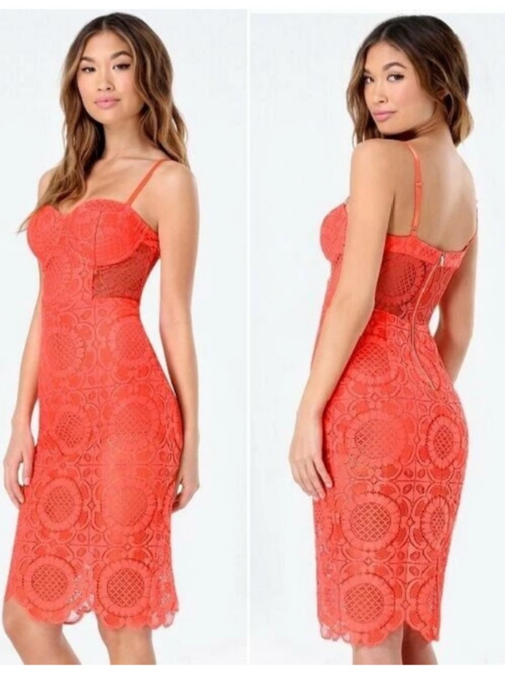 NWT Bebe coral pink lace floral bustier cutout midi top dress shorts XXS XS 0